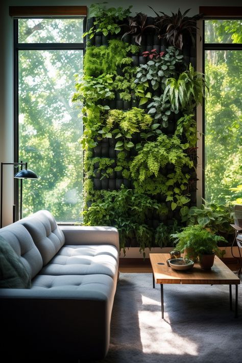 Achieve verdant elegance in your home with our guide on the top 10 ideas, offering a perfect balance for both greenery and vertical gardens. Greenery In Home, Living Wall Indoor Interior Design, Indoor Vertical Garden Wall, Plants Decoration Ideas, Interior Plant Design, Wall Climbing Plants, Living Wall Garden, Living Wall Indoor, Vertical Green Wall