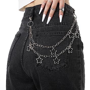 An acrylic chain with lobster buckles on both sides for attaching to a denim skirt. Jeans chain foot has made you a versatile pair of jeans around,including other pants. Wallet chain punk can be used as a decoration for trousers, or when you are wearing a skirt or a backpack. Fashion key pocket chain can be used at music festivals, parties, street dancing,rock,hip-hop fans, special festivals or daily decoration overalls etc. Jean Chains, Goth Jeans, Trouser Chain, Chain Jeans, Keychains Cute, Chains Aesthetic, Pants Chain, Jeans Chain, Pocket Chain