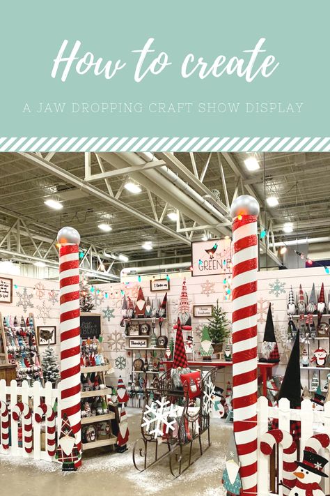 How to create a winter wonderland craft show set up Pop Up Market Display Christmas, Holiday Display Ideas, Christmas Bazaar Booth Display, Christmas Craft Show Display Ideas, Decorating A Vendor Booth For Christmas, Craft Show Christmas Displays, Booth Christmas Display Ideas, Christmas Craft Display Booth, Christmas Market Set Up Ideas