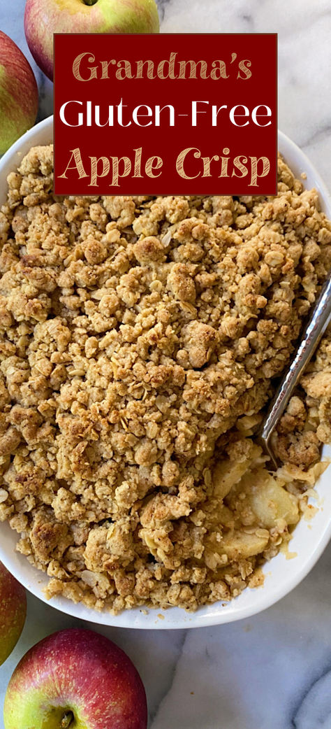 My grandmother had several apple crisp recipes she rotated between but this one was my favorite! It's packed with juicy apples and has the most delicious crumble topping. Now we make it gluten-free and it's every bit as delicious! Gluten Apple Crisp, Glutenfree Apple Crisp, Gluten Free Apple Crisp Almond Flour, Easy Gf Apple Crisp, Apple Crisp Recipe With Oats Crumble Gluten Free, Gluten Free Apple Blueberry Crisp, Paleo Apple Crisp Almond Flour, Apple Cinnamon Gluten Free, Recipes With Apples Gluten Free