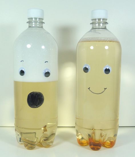 "The Lord is my shepherd. He leads me beside quiet waters." (Psalm 23:1-2)  Instructions Draw faces on bottles.  Attach "googly eyes" (aka "wiggle eyes"). Add soap to both bottles. Add warm water to "Stormy" (upset) bottle and shake to create foam. Add cold water (slowly) to "Still" (calm) bottle.  Reference "Cast Your Cares" (Psalm 55:22) by Seeds Family Worship (kinetic typography music video) youtu.be/Vc9pEb-Ej7U Calm Bottle, Bottle Reference, Illustrating Bible, Psalm 55, Animated Bible, Sunday School Object Lessons, Children Ministry, Psalm 61, Bible Object Lessons