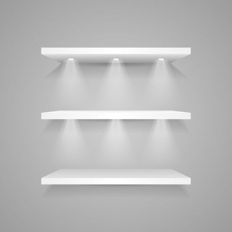 White empty display shelf with spotlight... | Free Vector #Freepik #freevector #freebackground #freemockup #freebusiness #freebook White Display Shelves, White Bedroom Accessories, White Shelves For Bedroom, White Shelfs On Wall Bedroom, Wall Shelf White, Shelfs For Bedroom Wall, Shelfs Bedroom Aesthetic, White Shelves Bedroom, Bedroom Display Shelves