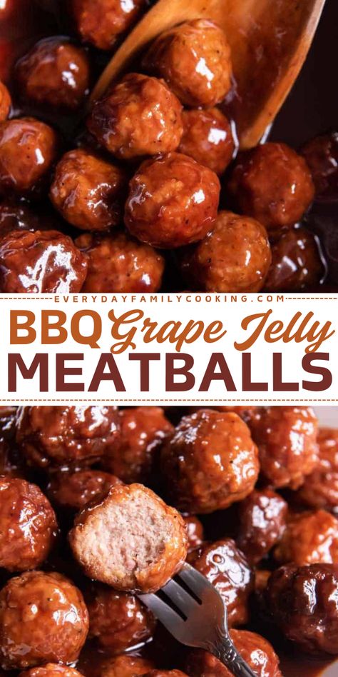 Learn how to make these easy grape jelly bbq meatballs for a simple crowd-pleasing appetizer recipe! This easy crockpot recipe makes sweet and saucy meatballs — serve on the side, as an appetizer, or make it your main course! Made with 3 ingredients only! Keilbasa Recipes Crockpot Grape Jelly Recipes, Finger Food Christmas Party Appetizers, Mini Bbq Meatballs, Crockpot Smokies And Meatballs, Bbq Meatballs With Grape Jelly, Meatball Recipes Grape Jelly, Barbecue Meatballs With Grape Jelly, Best Meatball Appetizer Recipe Crockpot, Meatballs Finger Food