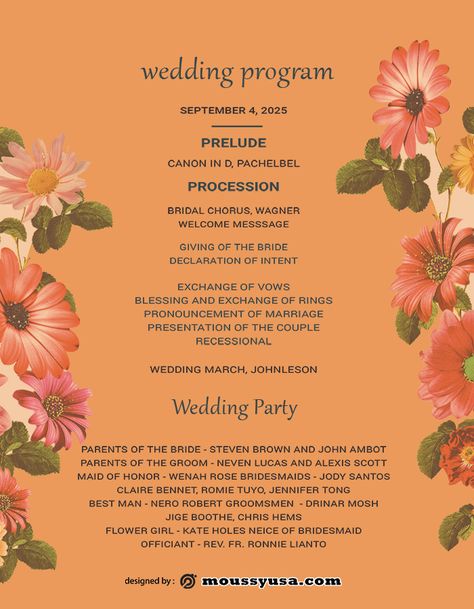 25+ Wedding Program Template | Free Download Word, PDF, PSD Doc A program that is specifically created for a wedding is not an obligation. However, preparing everything well for the special event can be a very good thing to do. This The post 10+ Wedding Program free psd template first appeared on Mous Syusa. Wedding Programs Template Free Download, Wedding Program Examples, Wedding Program Template Free, Free Download Photoshop, Wedding Programs Template, Psd Designs, Psd Template Free, Program Template, Wedding Program