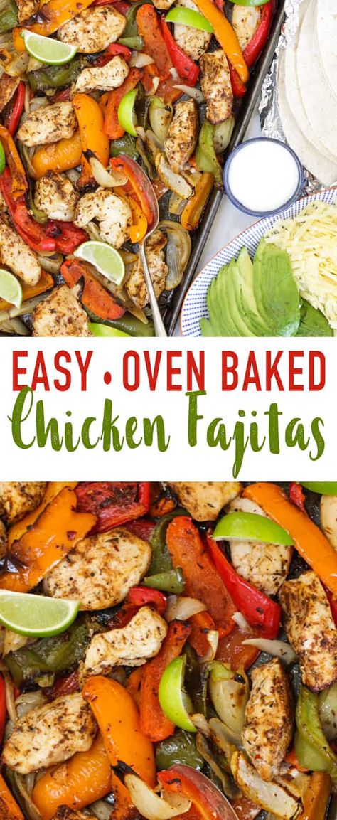 These easy oven baked Chicken Fajitas are a quick, delicious midweek meal. A firm family favourite all cooked on one tray. Family Dinner Chicken, Oven Baked Chicken Fajitas, Dinner Chicken Breast, Oven Baked Fajitas, Chicken Fajitas Oven, Chicken Peppers And Onions, Chicken Breast Pieces, Easy Chicken Fajitas, Easy Oven Baked Chicken