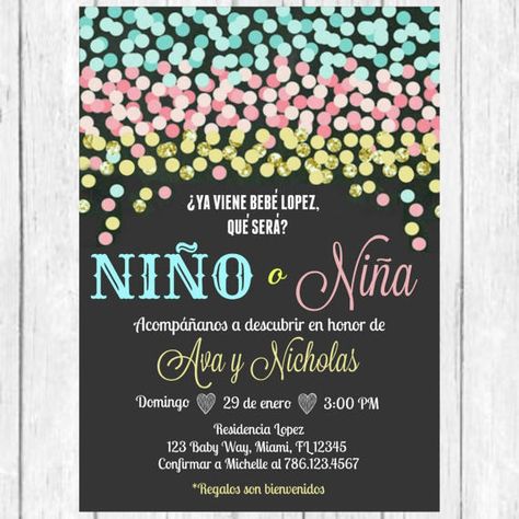 Gender Reveal Invitations Template, Creative Gender Reveals, Confetti Invitation, Confetti Gender Reveal, Gender Reveal Themes, Gender Reveal Party Invitations, Baby Reveal Party, Gender Party, Unisex Baby Shower