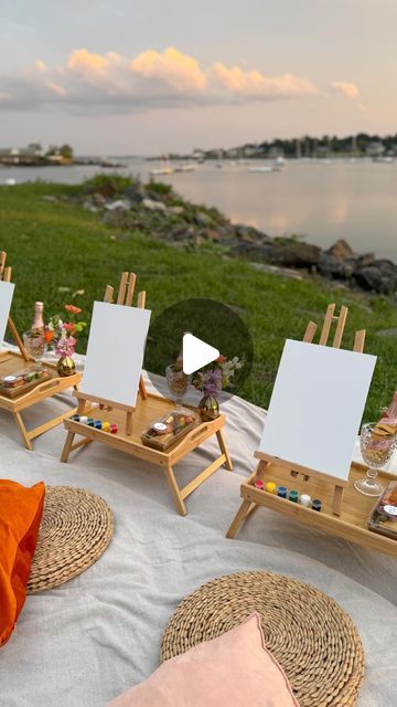 Une Table By Tania | NYC Picnics, tablescapes & flowers on Instagram: "Unwinding with a brush in hand and a sunset to inspire—here’s to blending colors and creating memories at our paint and sip setup! 🌅🎨

*charcuterie by @brieonthechisme 

#sunset #paintandsip #girlsnight #softgirlera #paintparty #paintpicnic #picnic" Sip And Paint Party Ideas Adults, Sip And Paint Picnic Setup Ideas, Paint And Sip Baby Shower Ideas, Girls Gathering Ideas, Paint And Sip Decor, Picnic Painting Ideas, Paint And Sip Ideas Parties Decorations, Sip And Paint Party Ideas, Sip And Paint Picnic