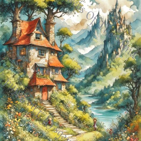 Enchanted Cottage Digital Art: A Whimsical Fantasy World https://cobwebsofthemind.art/products/where-magic-dwells-enchanted-forest-cottage-digital-art 🏰✨ Step into a world where dreams come to life! This enchanting digital masterpiece from our Childhood Dreamscapes Collection transports you to a realm of pure imagination. 🌈🌿 Nestled among towering trees and vibrant wildflowers, a charming fairytale cottage beckons you to explore its whimsical architecture. Can you imagine waking up to this vi... Fantasy Cottage Art, Whimsical Architecture, Dreamy Scenery, Storybook Illustration, Fantasy Cottage, Enchanted Cottage, Winding Path, Forest Cottage, Magic Home