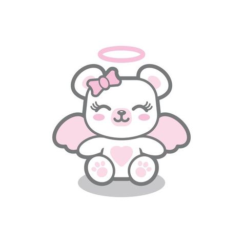 Bear Mascot Logo, Kawaii Angel, Angel Cartoon, Magical Sky, Animal Hugs, Mascot Logo Design, Bear Mascot, Baby Heart, Art Style Challenge