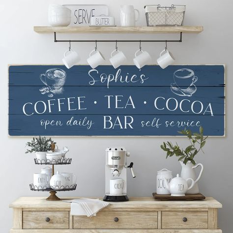 Coffee Tea Cocoa Bar Sign Custom Coffee Tea Cocoa Sign - Etsy Coffee Tea And Cocoa Bar, Coffee Tea Cocoa Bar, Natural Wood Art, Cocoa Bar Sign, Coin Café, Coffee Bar Station, Tea Station, Custom Bar Signs, Coffee Bars In Kitchen