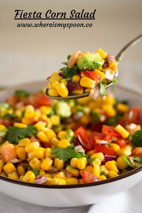 Fiesta Corn Recipe, Fiesta Corn Salad, Fiesta Salad Recipe, Mexican Corn Salsa, Corn Salsa Salad, Corn Salad With Avocado, Mexican Salsa Recipe, Salad Mexican, Corn Tomato Salad