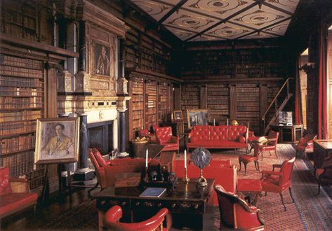 Hatfield House Library (10,000+ volumes, 16th century to present day) House Libraries, Palatial Interiors, Herefordshire England, Althorp House, Eastnor Castle, Beautiful Libraries, Hatfield House, House Library, Castle Interior