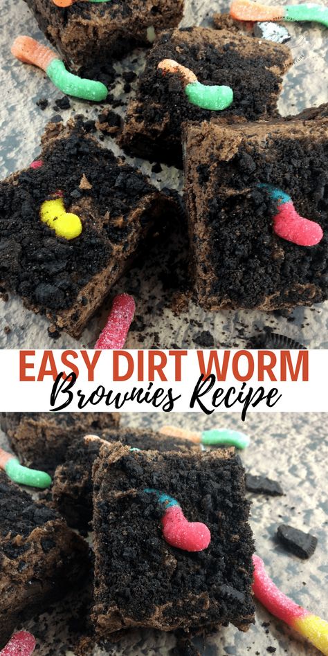 Gummy Worm Dessert, Worms And Dirt, Dirt Dessert, Turtle Brownies, Oreo Dirt, Halloween Brownies, Food Holidays, Brownie Frosting, Homemade Cookbook