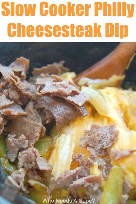 Philly Cheesesteak Dip, Slow Cooker Philly Cheese Steak, Cheesesteak Dip, Philly Cheese Steak Dip, Slow Cooker Dips, Best Dip Recipes, Slow Cooker Casserole, Crock Pot Dips, Slow Cooker Freezer Meals