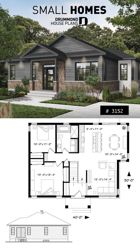 Small house plans Modern Farmhouse Shed, Farmhouse Shed, Small Contemporary House Plans, Unique Small House Plans, Split Entry, Small Modern House Plans, Drummond House Plans, Bedroom Rustic, Little House Plans