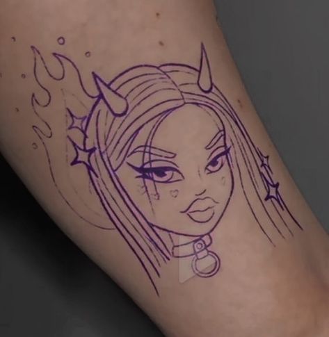 Brat Tattoos For Women, Brats Tattoo, Bratz Tattoo, Georgia Tattoo, Arm Tats, Dibujos Tattoo, Doll Tattoo, Tattoo Aesthetic, Wicked Tattoos