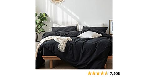 Amazon.com: MooMee Bedding Duvet Cover Set 100% Washed Cotton Linen Like Textured Breathable Durable Soft Comfy (Black, Queen) : Home & Kitchen Black Bed Set, Black Duvet, Black Duvet Cover, Bedding Duvet, Bedding Stores, Bed Linen Sets, Getting Out Of Bed, Cotton Duvet Cover, Cotton Duvet