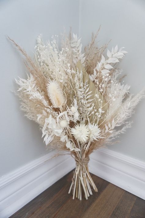 Neutral Dried Flower Bouquet Boho Bridal Bouquet Pampas Grass - Etsy Canada Neutral Dried Flower Bouquet, Swanky Wedding, Bridal Bouquet Pampas, White Dried Flower Bouquet, Planning 2024, Wedding Staircase, Neutral Wedding Decor, Boho Bridal Bouquet, Makeup Images