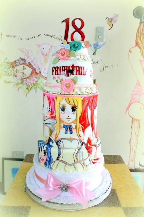 There is nothing in the world that would make me more content than to have this cake. Anime Cake Ideas, Debut Cake, Anime Cake, Cake Video, Cool Cake Designs, 18th Birthday Cake, Anime Christmas, Fairy Tail Manga, Cake Videos