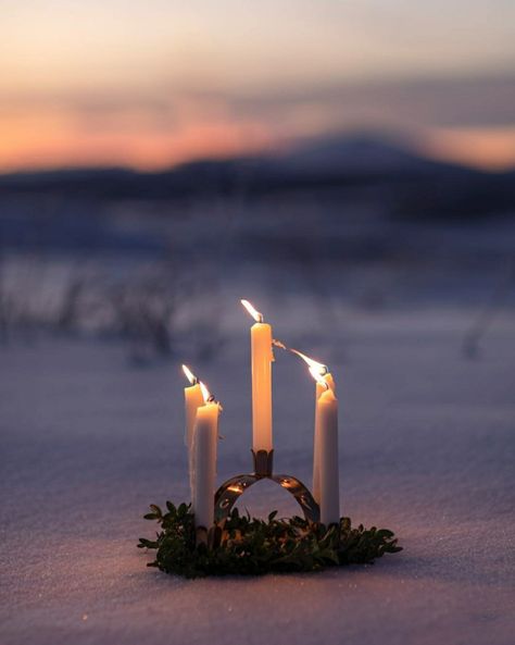 St Lucia Day, Yule Celebration, Lighted Wreaths, Winter Outdoors, Snow Pictures, Winter Candle, Candle Aesthetic, Candle Inspiration, Dark Winter