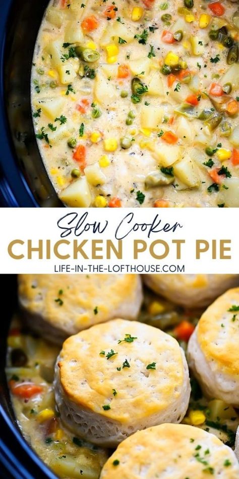 Slow Cooker Chicken Pot Pie Healthy, Chicken Pot Pie Crock Pot Healthy, Yule Dishes, Chicken Pot Pie Healthy, Chicken Pot Pie Slow Cooker, Pot Pie Healthy, Biscuits For One, Pregnant Recipes, Creamy Chicken Pot Pie Recipe