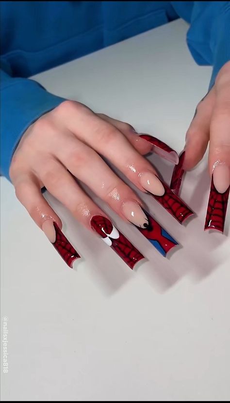 Spider Man Nails, Spiderman Nails, Man Nails, Drip Nails, Long Square Acrylic Nails, Ideas Nails, Pink Acrylic, Pink Acrylic Nails, Square Acrylic Nails