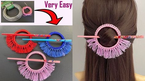 Hair Pin Bun, Hair Pins Diy, Hair Bands Diy, Macrame Tassel, Bun Pins, Hair Bun Maker, Crochet Hair Clips, Bead Hair Accessories, Hair Clips Diy