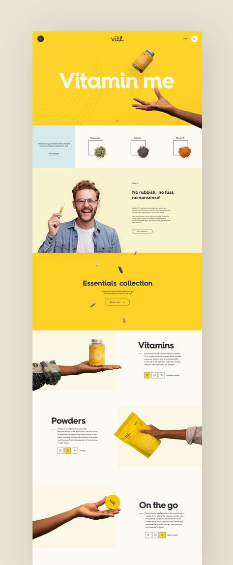 Health Food Website Design, Nutrition Website Design Inspiration, Nutritional Information Design, Vitamin Poster Design, Vitamin Website Design, Health Newsletter Design, Superfood Branding, Wellness Website Design Inspiration, Vitamin Advertising