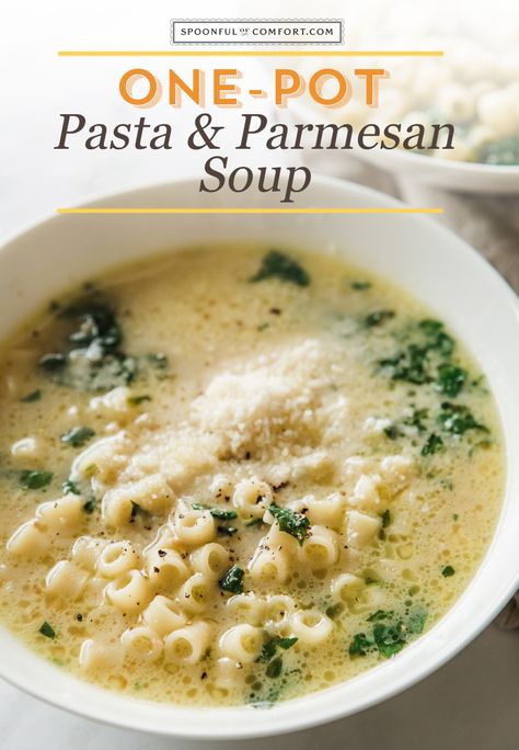 One-Pot Pasta & Parmesan Soup Butter Parmesan Noodle Soup, Parmesan Noodle Soup, Parmesan Broth Soup, Vegetable Soup With Ditalini, Ditalini Pasta Recipes Vegetarian, Parmesan Rind Soup, Soup With Tiny Pasta, Soup With Pasta In It, Parmesan Pasta Soup 12 Tomatoes