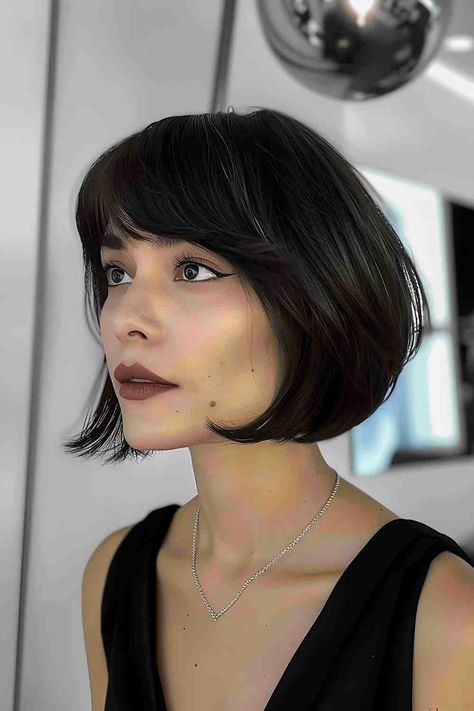 The Best Bob Haircuts & Hairstyles of 2024 Jawline Bob Haircut With Bangs, Sleek Chin Length Bob, Chin Bob With Curtain Bangs, Bob Hairstyles For Heart Shaped Face, Sleek Bob With Bangs, Aline Bob With Bangs, Bob Cut With Curtain Bangs, Chic Bob Haircut, Bob With Fringe Bangs