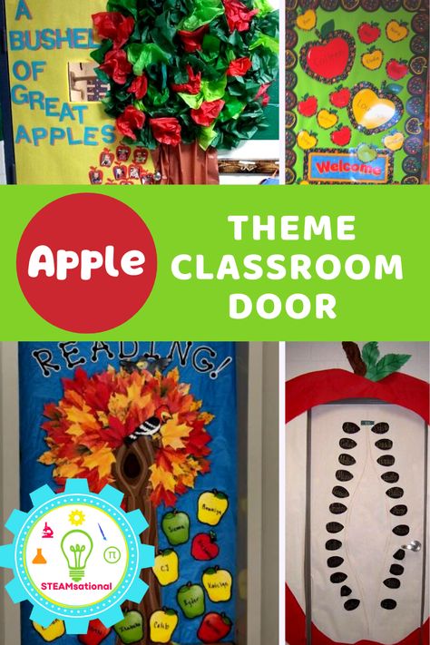 Sept Classroom Door, Apple Theme Bulletin Board Ideas, Apple Door Decorations Preschool, Apple Door Ideas For Classroom, Apple Theme Classroom Door, Apple Classroom Door Ideas, Apple Themed Bulletin Boards, Apple Door Decorations Classroom, September Classroom Door Ideas