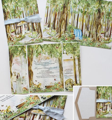 Forest Border, Watercolor Wedding Invites, Hand Painted Wedding Invitations, Painted Wedding Invitations, Wedding Invitations Watercolor, Illustration Stationery, Painted Wedding Invitation, Watercolour Wedding Stationery, Visit Card