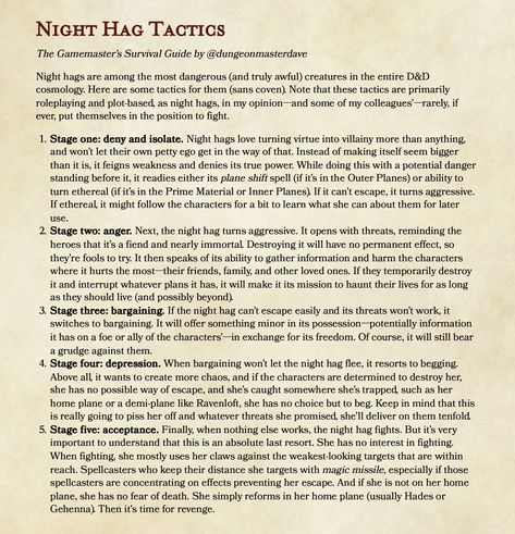 Night hags are among some of my most favorite D&D monsters. But I rarely let them enter combat. Here are some "tactics" for them. Night Hag Dnd, Dnd Stories, Elemental Powers, Dungeons And Dragons 5e, Dnd 5e Homebrew, D D Monsters, Dnd Monsters, D&d Dungeons And Dragons, Dungeons And Dragons Homebrew