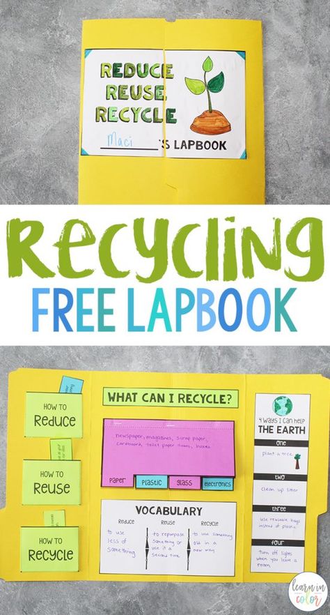 Earth Day Lapbook - Reduce, Reuse, Recycle for Kids Recycling Lesson Plans, Reduce Reuse Recycle Activities, Reduce Reuse Recycle Poster, Recycling Lessons, Ochrana Prírody, Recycling For Kids, Recycling Activities, Lap Book, Special Education Activities