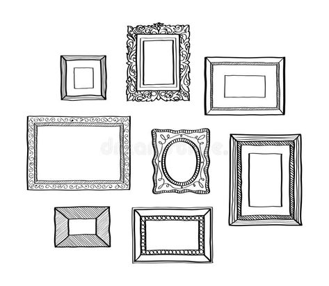 Cute Photo Frames, Doodle Pictures, Doodle Frame, Doodle Frames, School Murals, Vintage Photo Frames, Photo Frame Design, Doodle Style, Wall Drawing