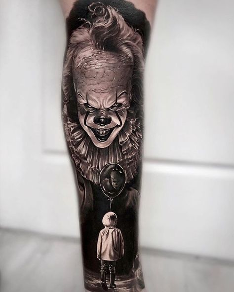 Pennywise Tattoo, Horror Sleeve, Revelation Tattoo, Horror Movie Tattoos, Clown Tattoo, Movie Tattoos, Tattoo Magazine, Scary Tattoos, Joker Tattoo