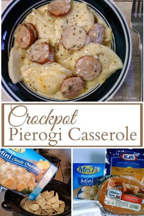 Crock Pot Easy Meals 3 Ingredients, Kiebalsa Crockpot Recipes, Cold Days Dinner Ideas, Hotel Dinner Ideas Meals, Best Crockpot Recipes Dinners, Cheap Instant Pot Recipes, Crockpot Pierogi Casserole, Dump And Go Crockpot Dinners, Pierogi Casserole With Kielbasa