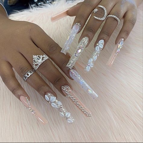 Birthday Nails Inspo Long, Sagittarius Birthday Nails, Nail Inspo 3d, Nail Inspo Birthday, Zodiac Sign Nails, Sagittarius Nails, Birthday Nails Inspo, White Nail Inspo, Birthday Nail Designs