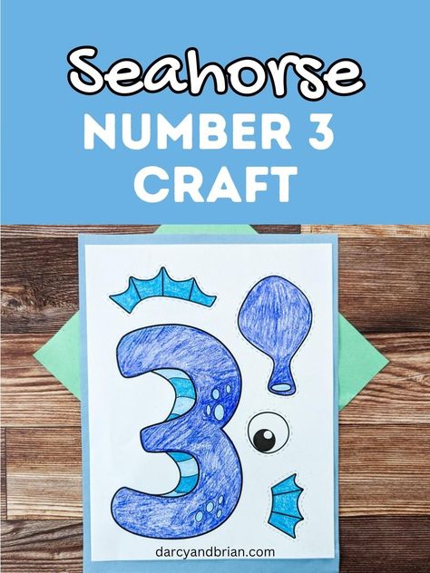 Kids will love this fun and educational number 3 craft that is shaped like a seahorse! This free printable cut and paste activity is perfect for preschoolers and kindergartners. Little ones can practice fine motor skills, number recognition, and coloring while having loads of fun. Get the free template to start crafting today! #kidsactivities #preschoolactivities #seahorsecraft Seahorse Art Preschool, Seahorse Preschool Activities, Number 3 Activity For Preschool, Number 3 Crafts For Preschool, Number 2 Crafts For Preschoolers, Seahorse Activities, Number 3 Craft, Number 2 Craft, Number 3 Activities For Preschool