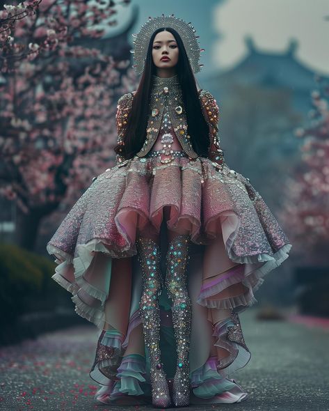 Cherry Blossom Outfit, Golden Galaxy, Galaxy Aesthetic, Sparkling Dress, Odd Fashion, Local Girls, Fairytale Dress, Haute Couture Fashion, Fantasy Clothing