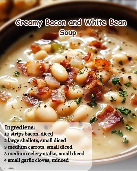 Lobster Cream Sauce, Bean And Bacon Soup, White Bean Soup Recipes, Bacon Soup, Pecan Salad, Bean Soup Recipes, White Bean Soup, Hearty Dinner, White Bean