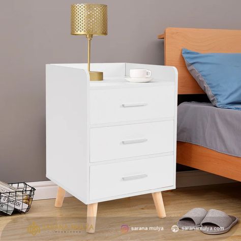 Nakas Ikea Minimalis Modern Storage Bedside Table, Meja Nakas, Simple Bedside Tables, White End Tables, End Tables With Drawers, Side Table With Drawer, Bedside Table Storage, Wooden Bedside Table, Wood Bedside Table