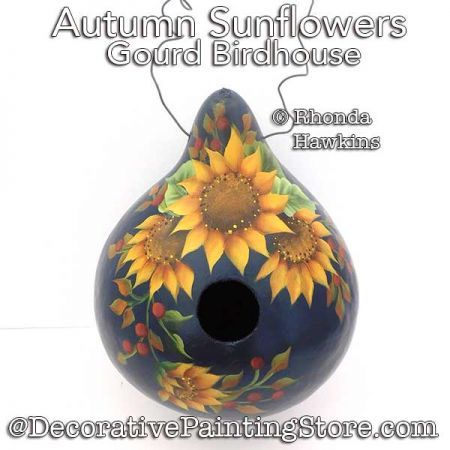 Decoupage Gourds, Painted Gourds Birdhouses, Gourd Art Patterns Free Printable, Birdhouse Gourds Ideas, Painted Gourds Ideas, Birdhouse Painting, Paint Sunflowers, Autumn Sunflowers, Drawings To Trace