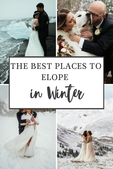 Advneture and destination elopement photographer gives you the most epic places for a winter elopement. From the mountains of Colorado to Kauai, Hawaii, to the deserts of Moab, Utah, to the black sand beaches of Iceland, the beaches of Mexico, and the jungles of Costa Rica, this elopement planning guide will help you plan the perfect winter elopement! Elopement Ideas Winter, Northern Lights Elopement, Desert Winter Wedding, Snowy Mountain Elopement, Christmas Elopement Ideas, December Elopement, Christmas Elopement, Snowy Elopement, Wedding Elopement Ideas