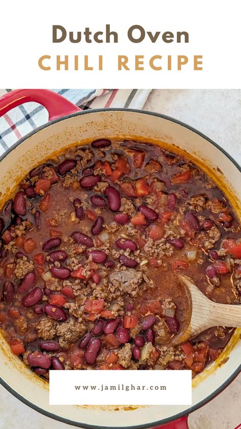 Craving some chili goodness? My Dutch oven chili is a must-try, whether it's a family dinner or a campfire cookout. Explore 25 of the best chili recipes and find your new favorite. Chili adventures await! Cast Iron Chili Recipe, Dutch Oven Chilli, Best Chilli Con Carne, Bison Chili Recipe, Dutch Oven Chili Recipe, Dutch Oven Chili, Chili Recipe Stovetop, Stovetop Chili, Campfire Dinners