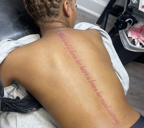 Girl Back Tattoos Black, Red And Black Spine Tattoos For Women, Spine Tat Black Women, Red Ink Spine Tattoo Black Women, Red Butterfly Spine Tattoo, Red Spine Tattoos For Black Women, Red Spine Tattoos For Women Quotes, Spin Tattoos For Black Women, Red Tattoos For Women Dark Skin