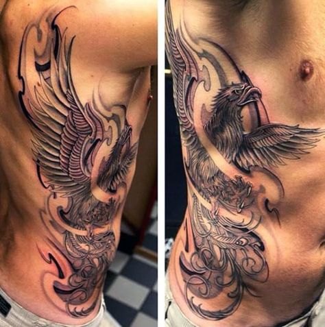 Dragon Tattoo On Ribs, Phoenix Tattoo Men, Tattoo Costillas, Tato Phoenix, Bird Tattoo Ribs, Phoenix Tattoo For Men, Rib Tattoos For Guys, Bird Tattoo Men, Phoenix Bird Tattoos