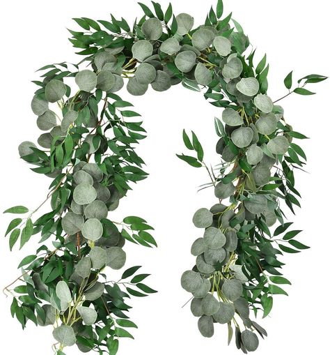 PRICES MAY VARY. 🌿【Package&Size】: 4pcs 6.5ft faux eucalyptus greenery garland with sliver dollar willow leaves. Total lenth is 26ft. 🌿【Material】: The artificial eucalyptus and willow garland is made of silky leaves and plastic vines, fresh, durable and resuable. It can be conserved for many years, just clean dust with wet cloth when resuing it. 🌿【Realistic Design】 : Fake vine leaves are natuarl green appearance, lush and dense. You can DIY them by youselves into different shapes, adding green Willow Garland, Garland Table Runner, Garland For Wedding, Artificial Eucalyptus Garland, Leaves Garland, Wedding Table Runner, Artificial Eucalyptus, Willow Leaf, Hanging Vines