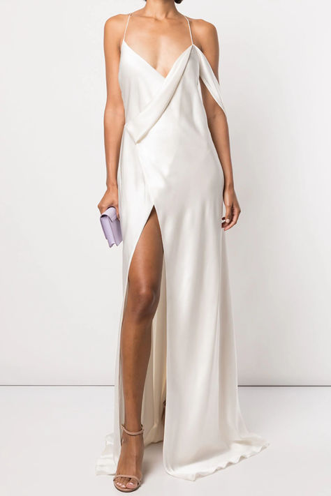 Michelle Mason silk wrap floor-length gown Ethereal White Dress, Edgy Bridal, Minimal Dress, White Silk Dress, Gown White, Michelle Mason, Silk Dress Long, Floor Length Gown, White Gowns