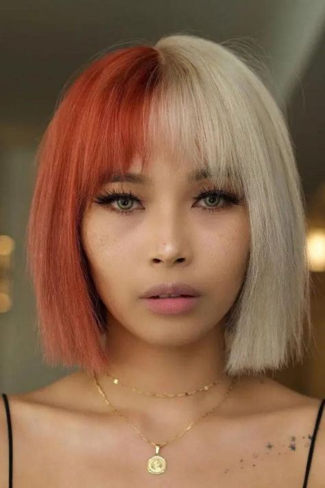 Split Dyed Hair Half Colored Hair, Split Dye Hair, Longer Pixie, Two Color Hair, Color Block Hair, Types Of Hair Color, Half And Half Hair, Split Dye, Two Toned Hair